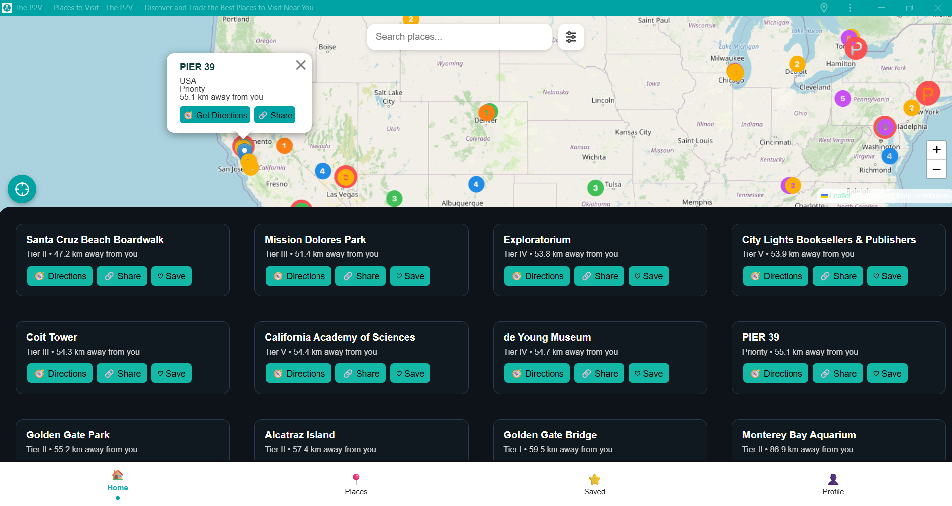 Explore places to visit near you on an interactive travel map